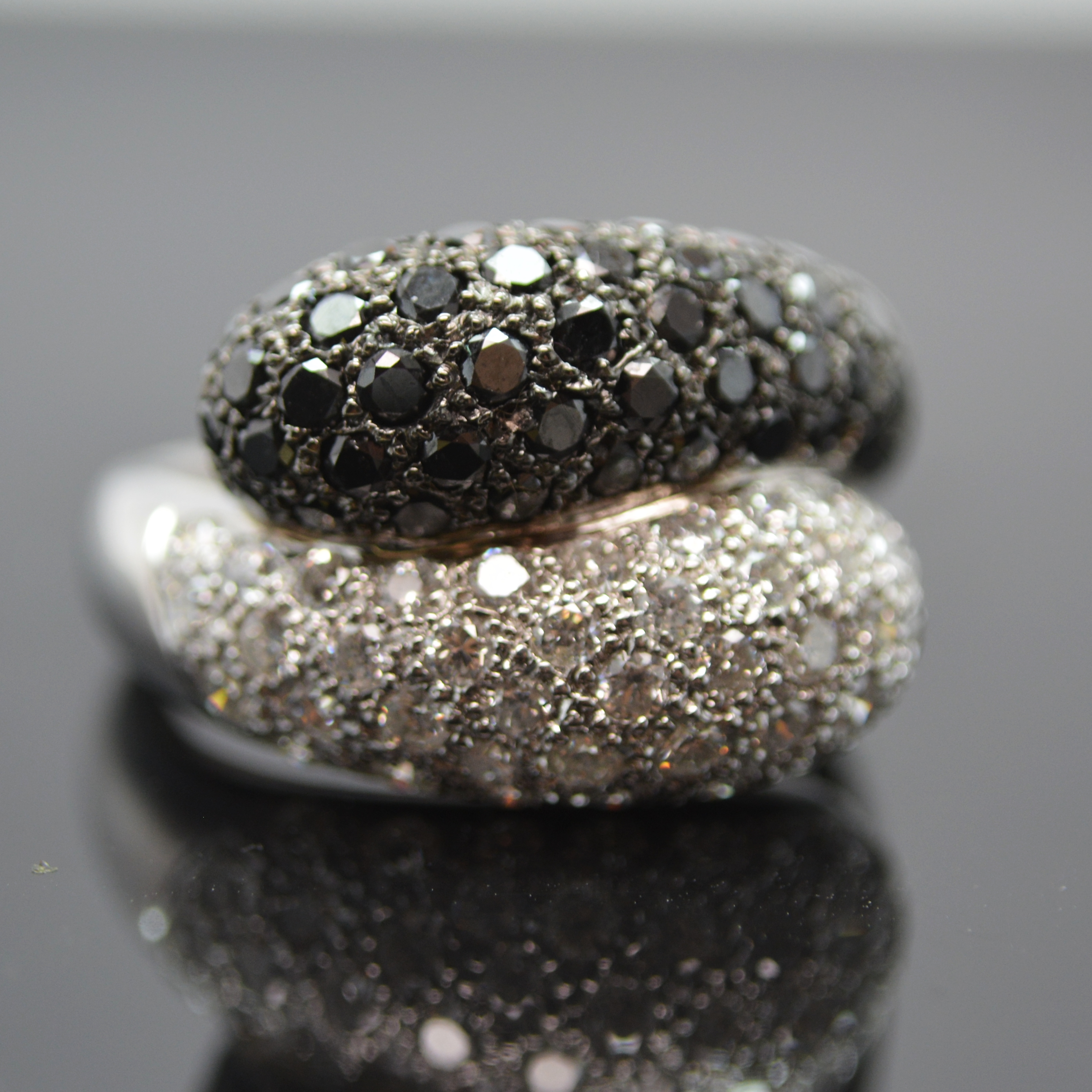 18K White Gold 2.48 CTW Black and White Diamond Ring