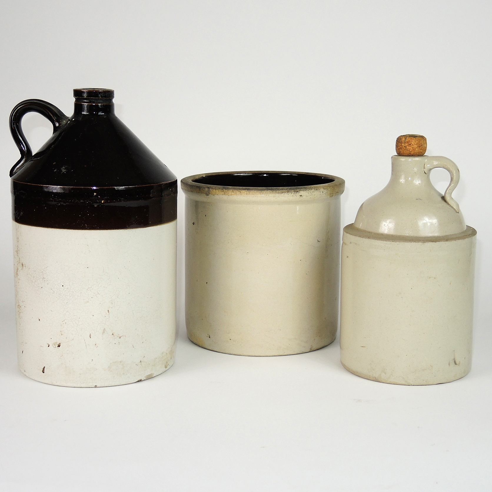 Two Vintage Stoneware Jugs and a Crock