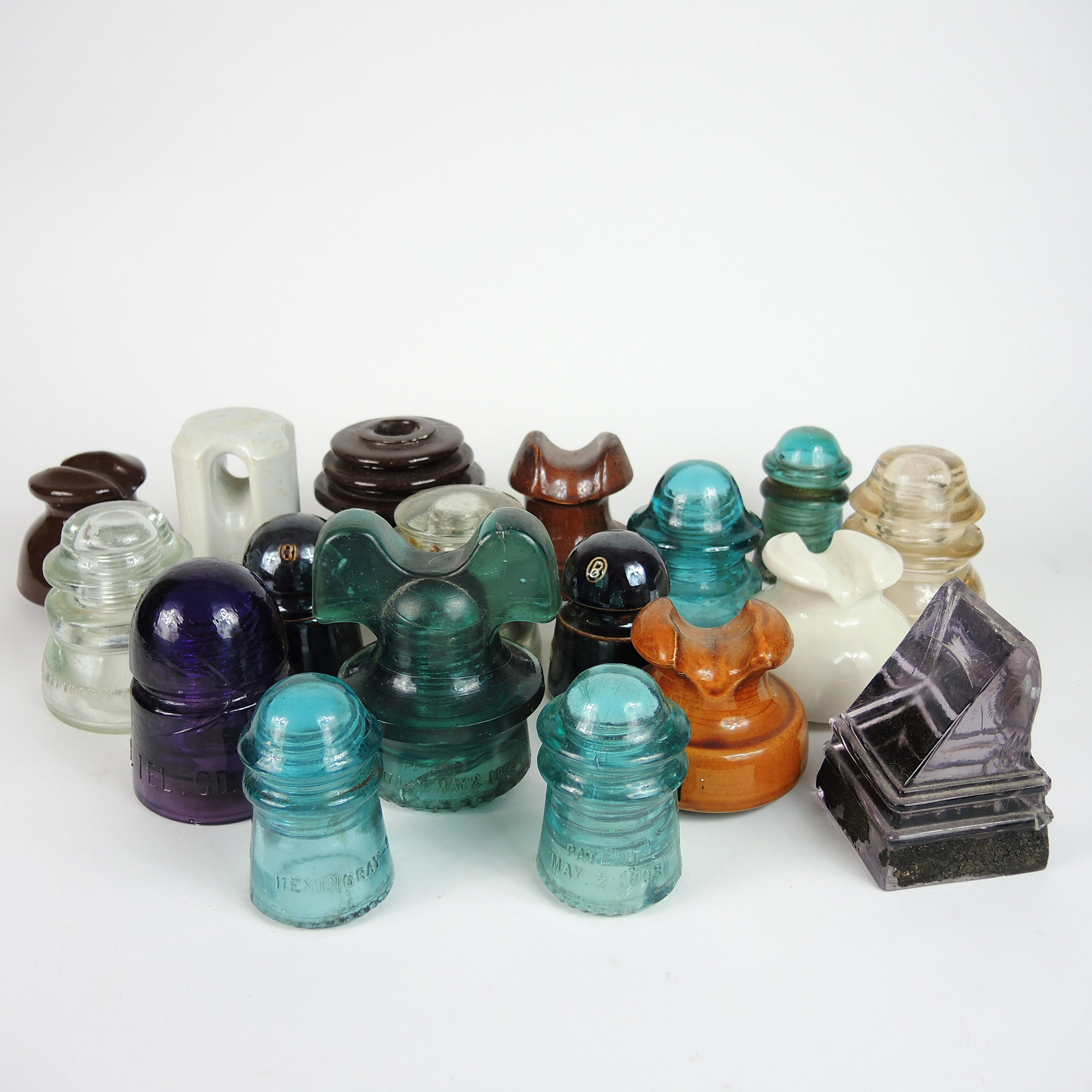 18 Vintage Purple and Blue Glass and Porcelain Insulators