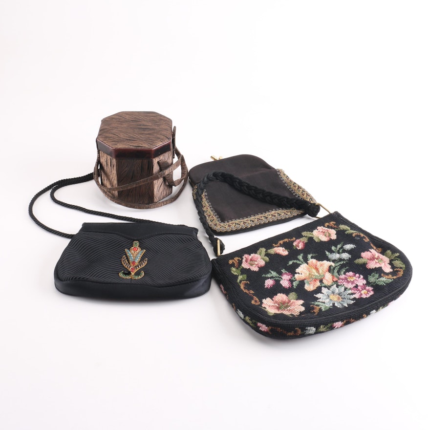 Vintage Embroidered Handbags and 1940s Octagonal Box Purse