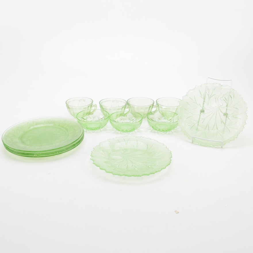 Green Depression Glass Tableware