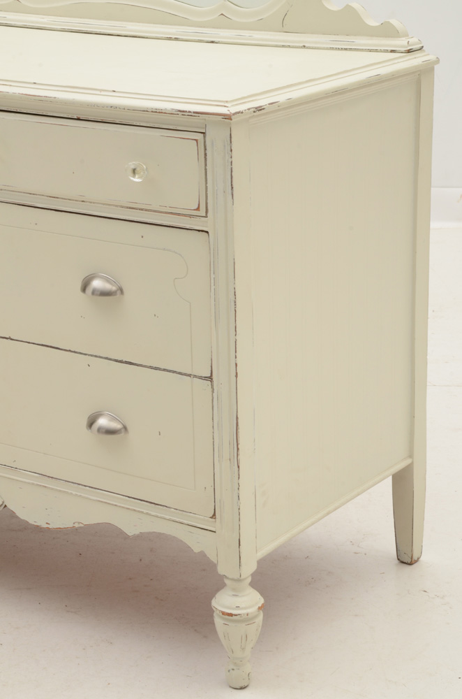 Vintage Cottage Style White Painted Dresser With Mirror