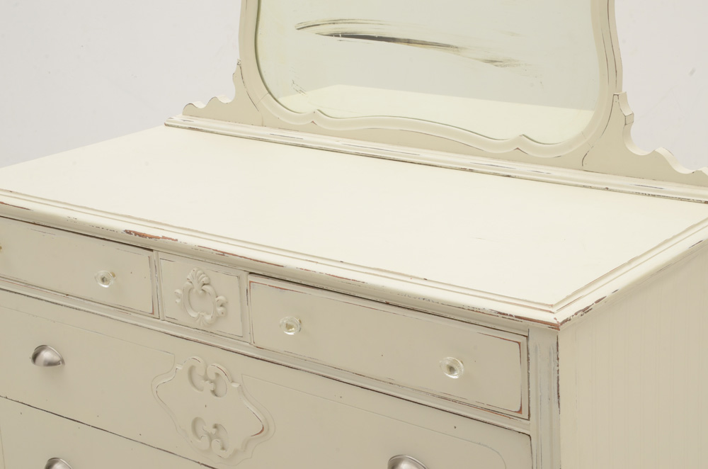 Vintage Cottage Style White Painted Dresser With Mirror