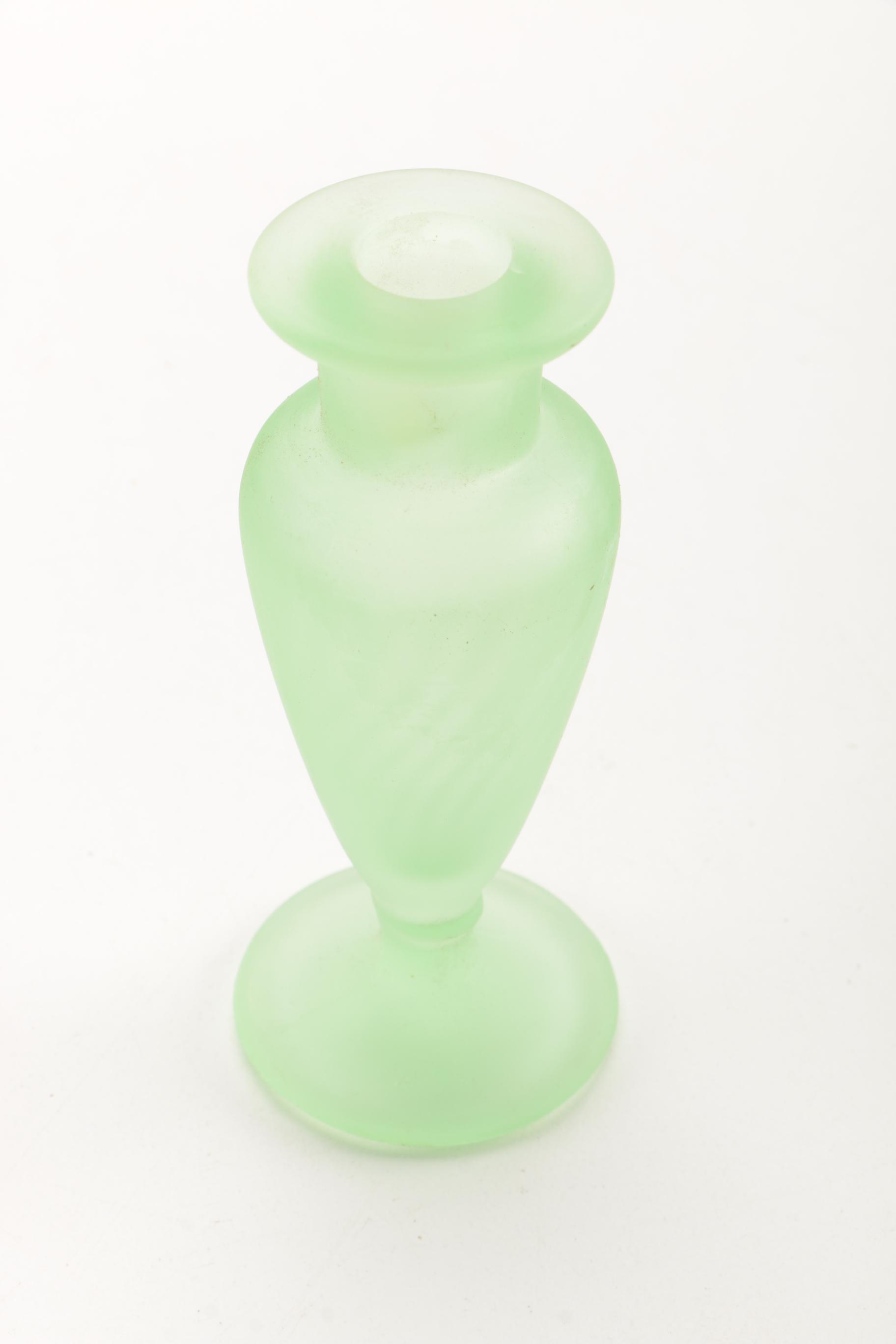 Bagley Glass Frosted Green Art Deco Vanity Set