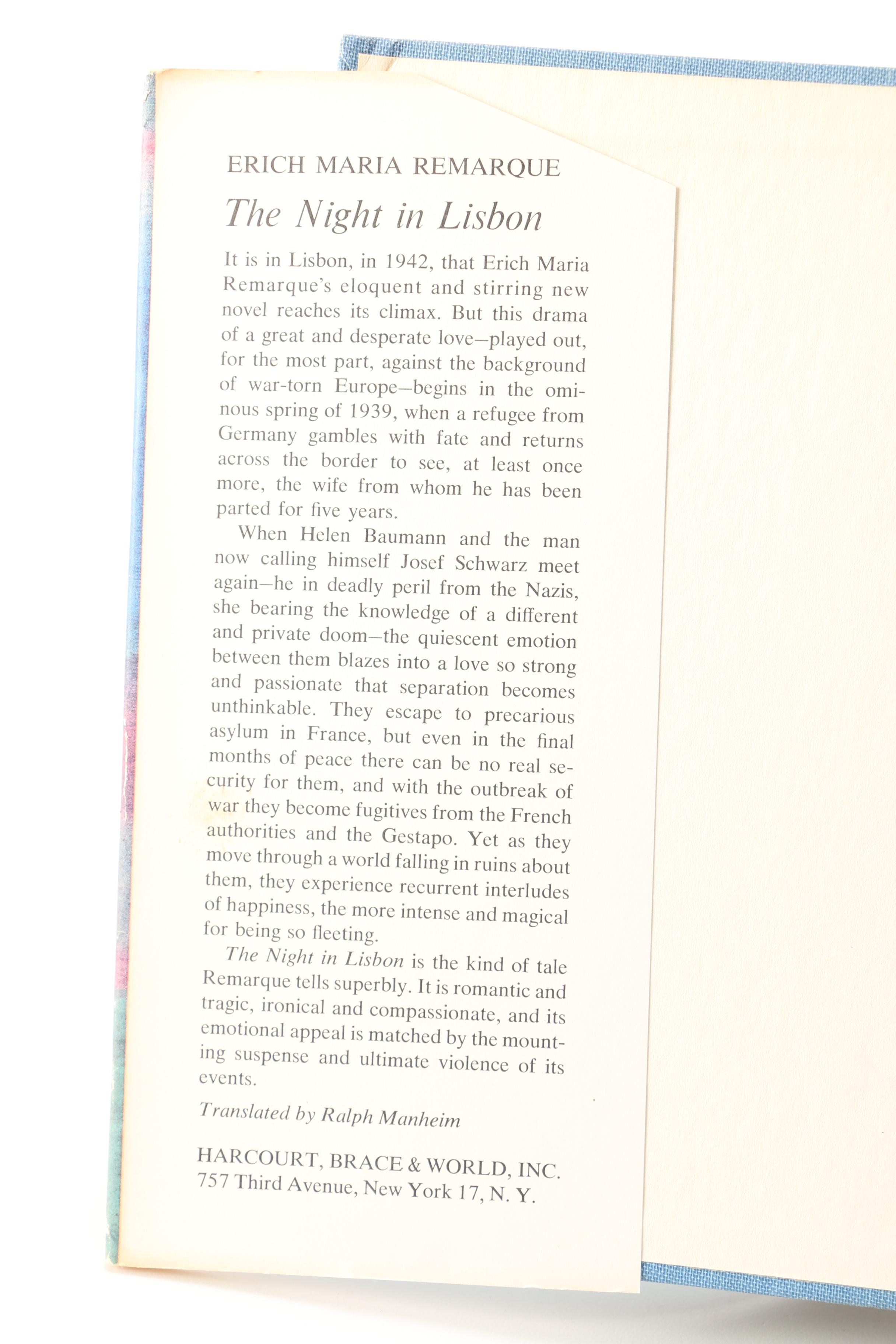 First Edition "The Night in Lisbon" and "The Black Obelisk" by Erich Maria Remarque