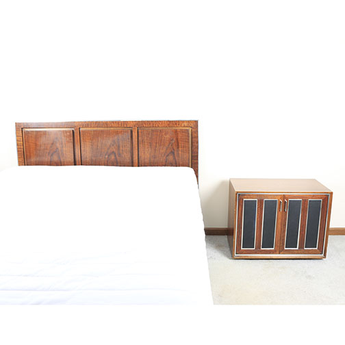 Vintage Mahogany Headboard and Side Table