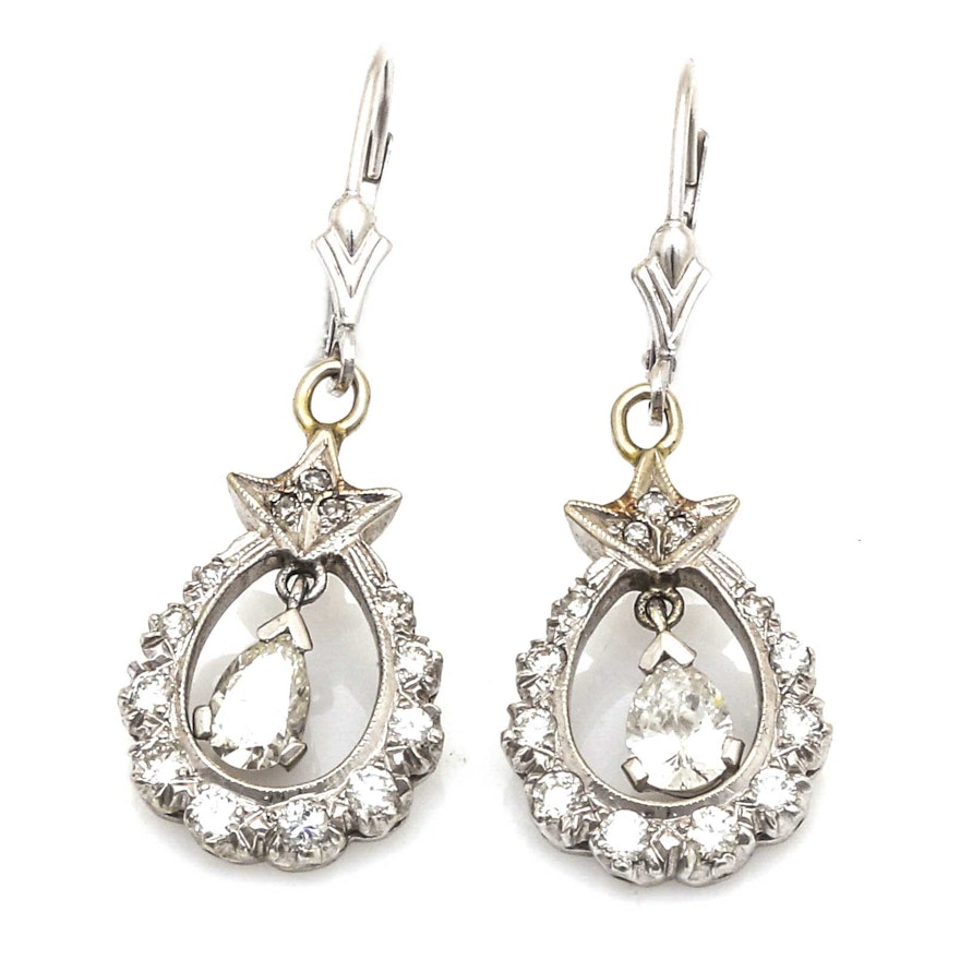 14K White Gold 1.39 CTW Diamond Drop Earrings