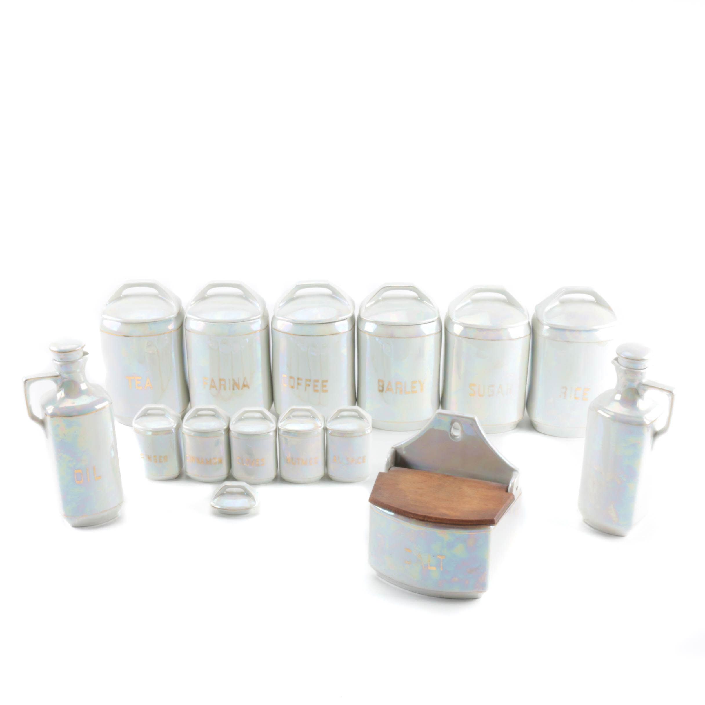 1920s Czech Lusterware Porcelain Canister Set