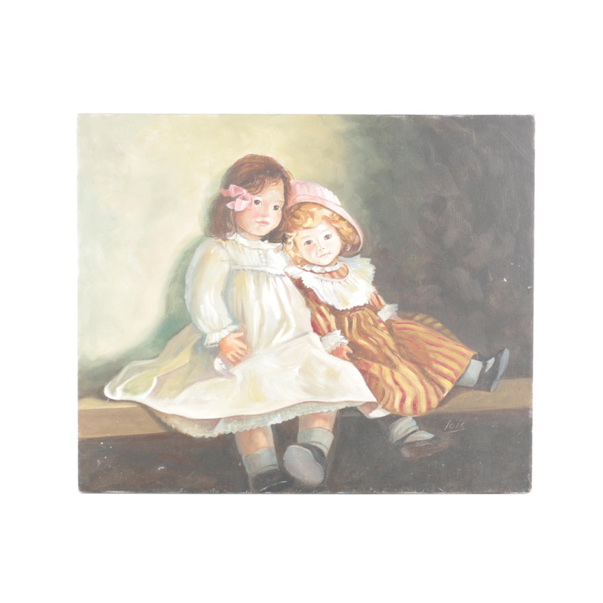 Lois Oil Painting on Canvas of Two Dolls