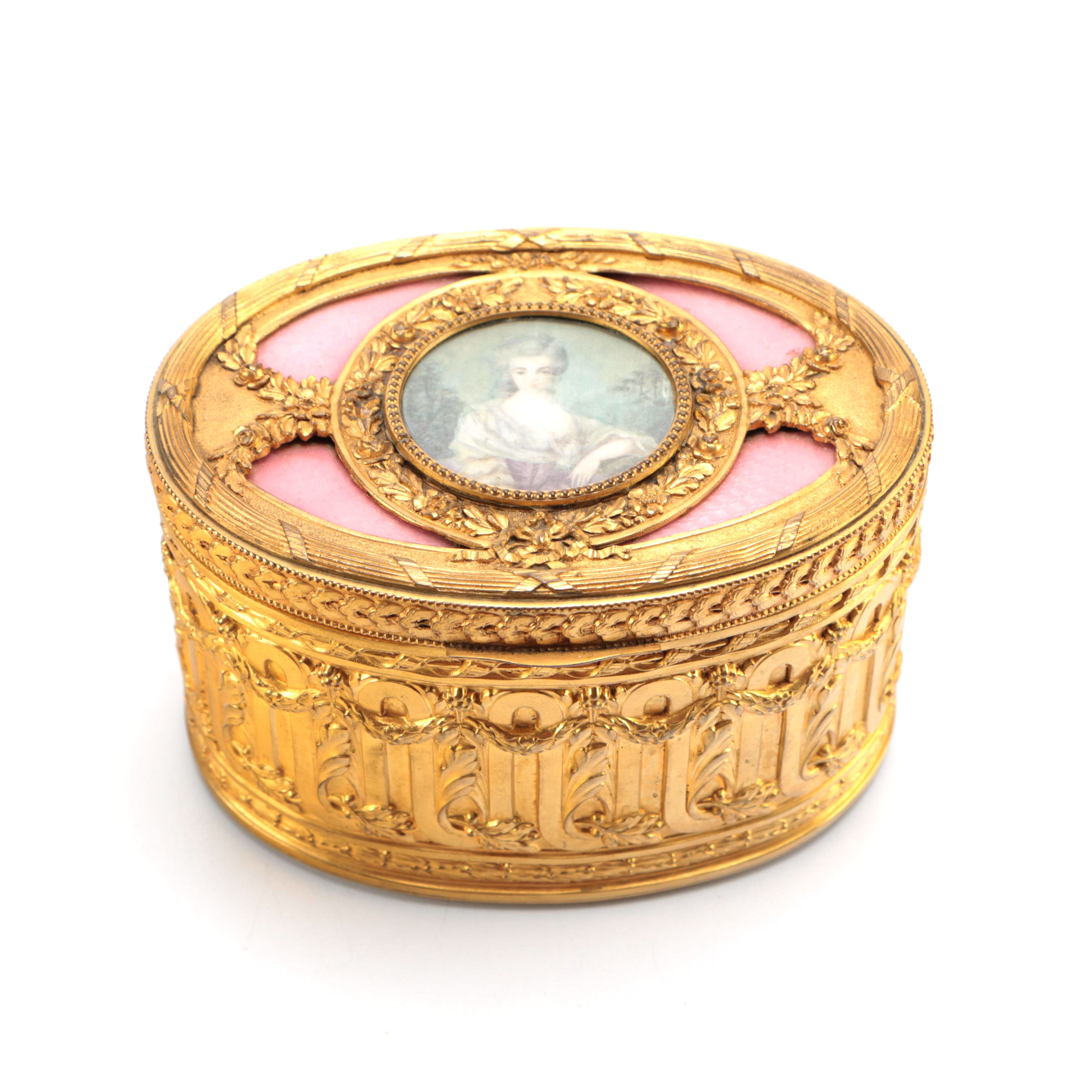 Ornate Gilt Dresser Box with Porcelain Portrait