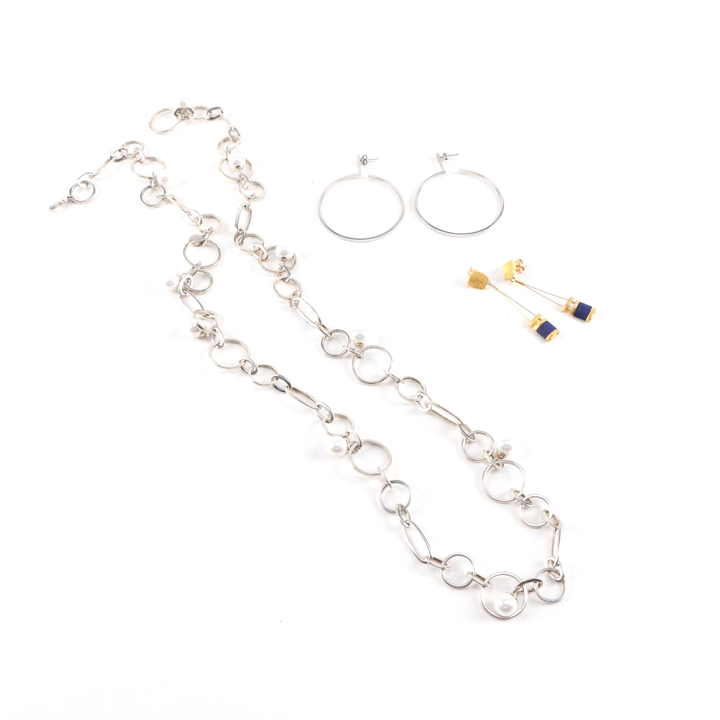 Sterling Silver Necklace and Earrings Including Piane Gonda