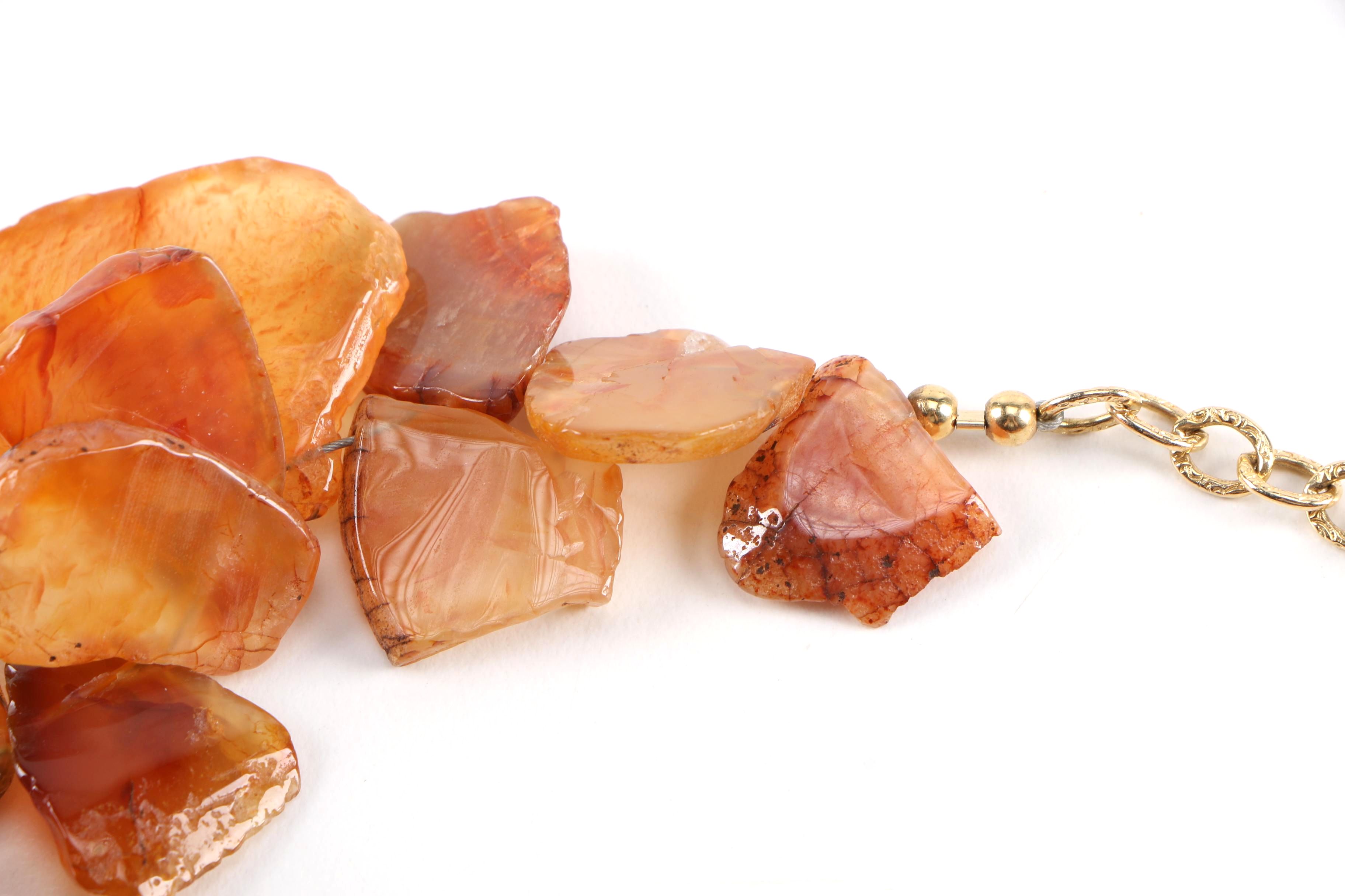 Gold Fillled and Agate Necklace With Glass Crystal Pendant