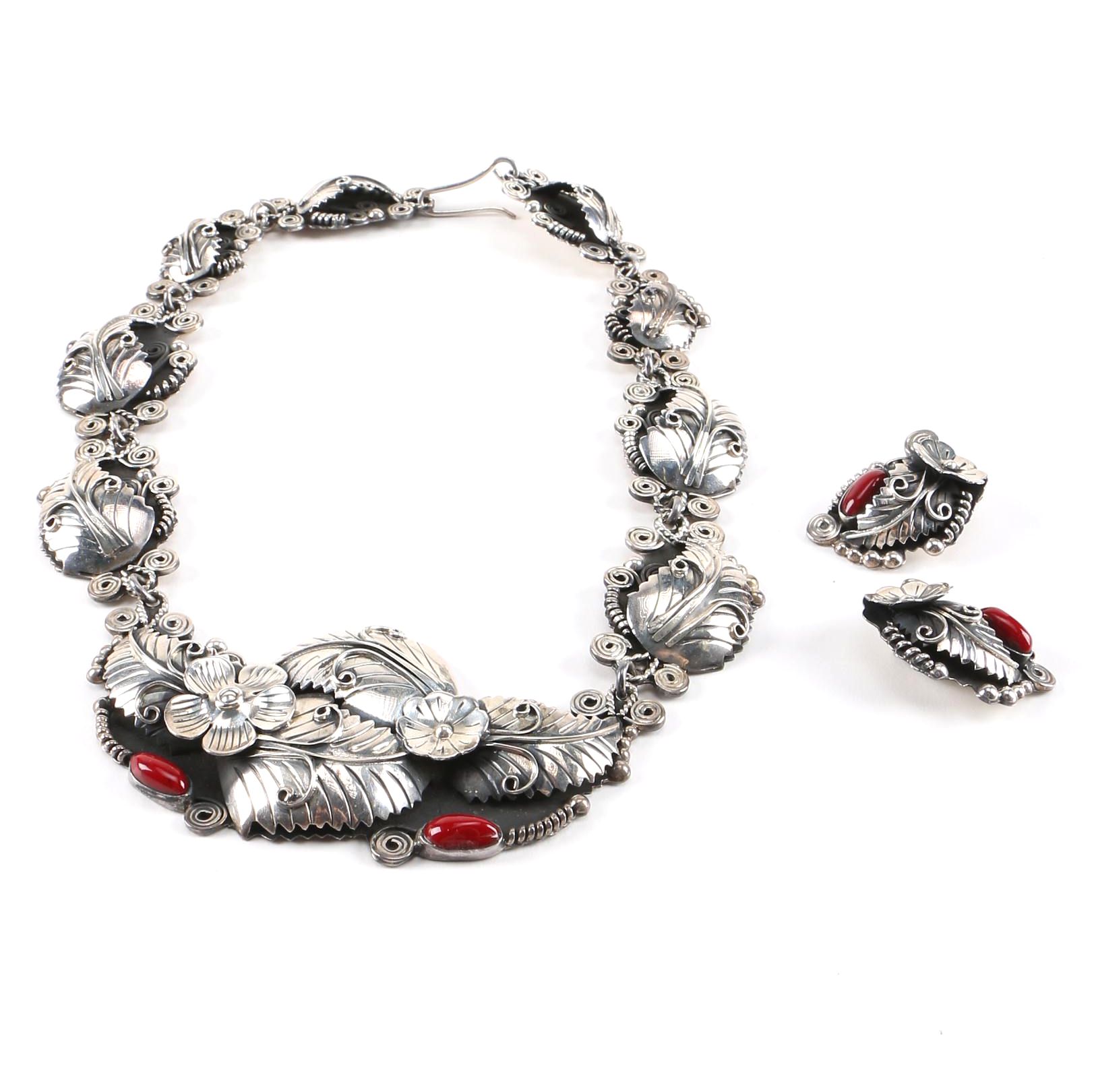 Mexican Sterling Silver Necklace with Earrings