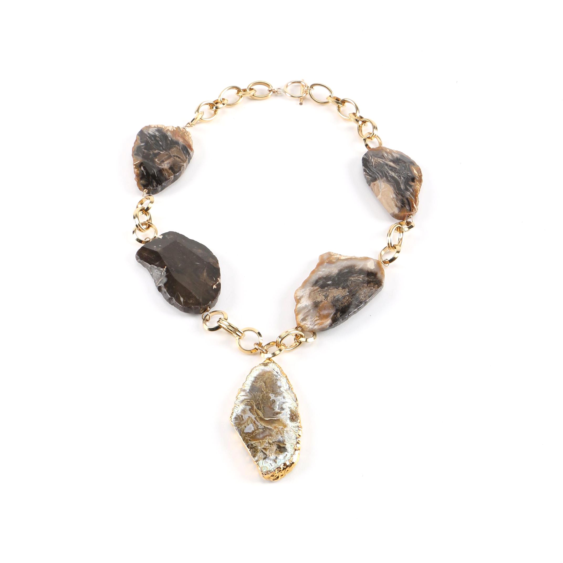 Gold Tone Necklace With Large Agate Accents