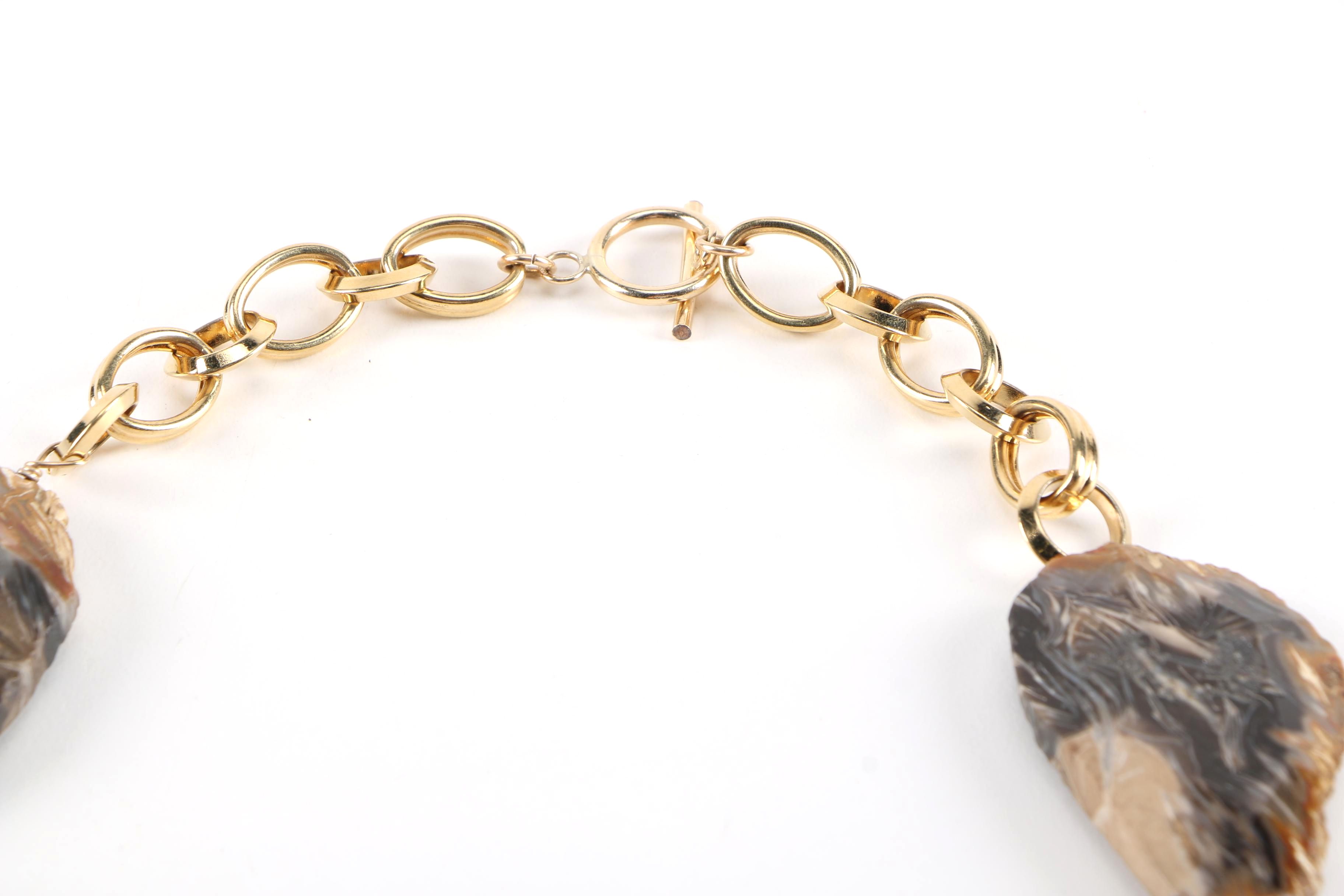 Gold Tone Necklace With Large Agate Accents