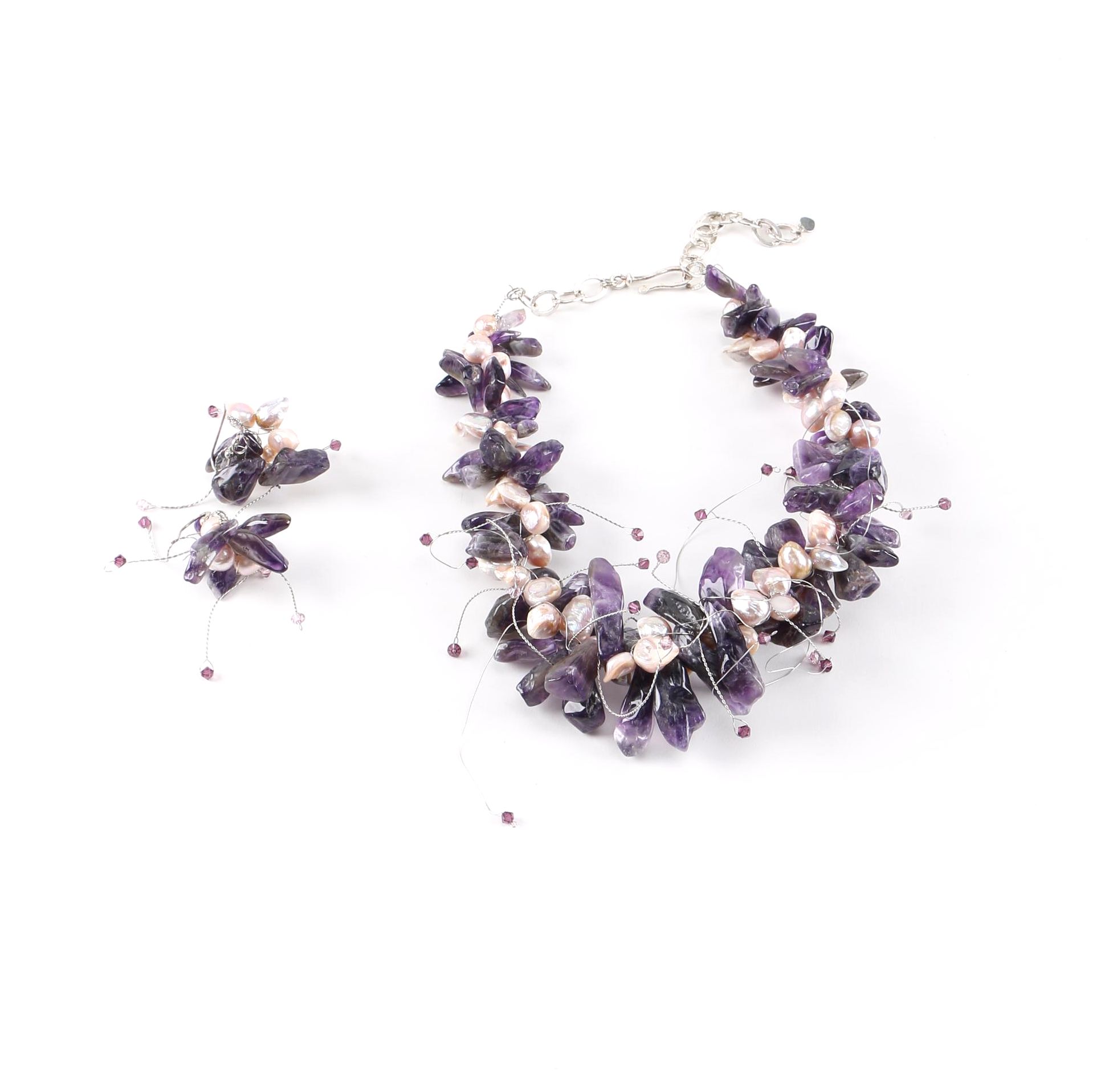 Necklace and Earrings With Sterling Silver Findings