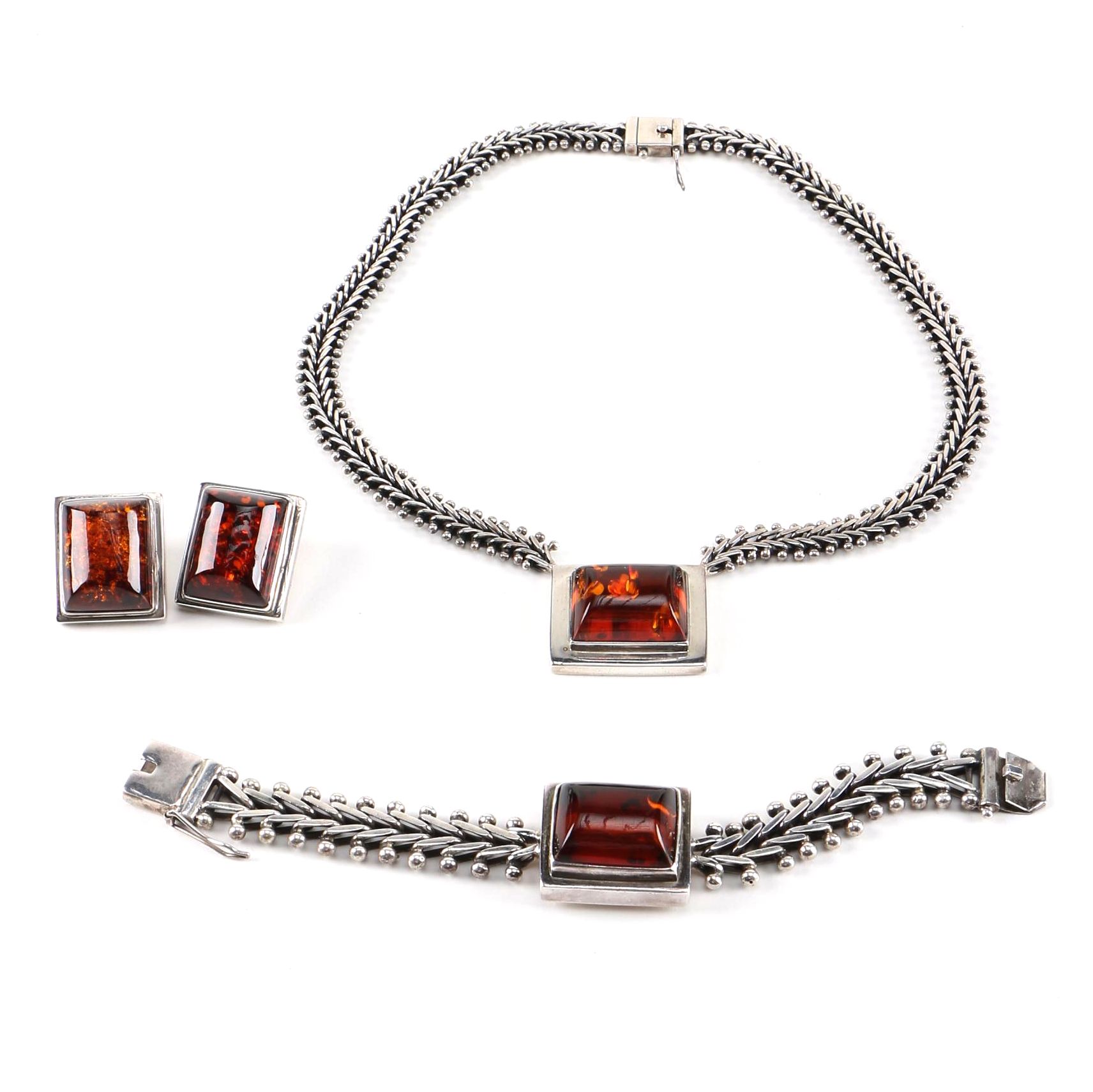 Sterling Silver and Amber Demi Parure by Lori Bonn