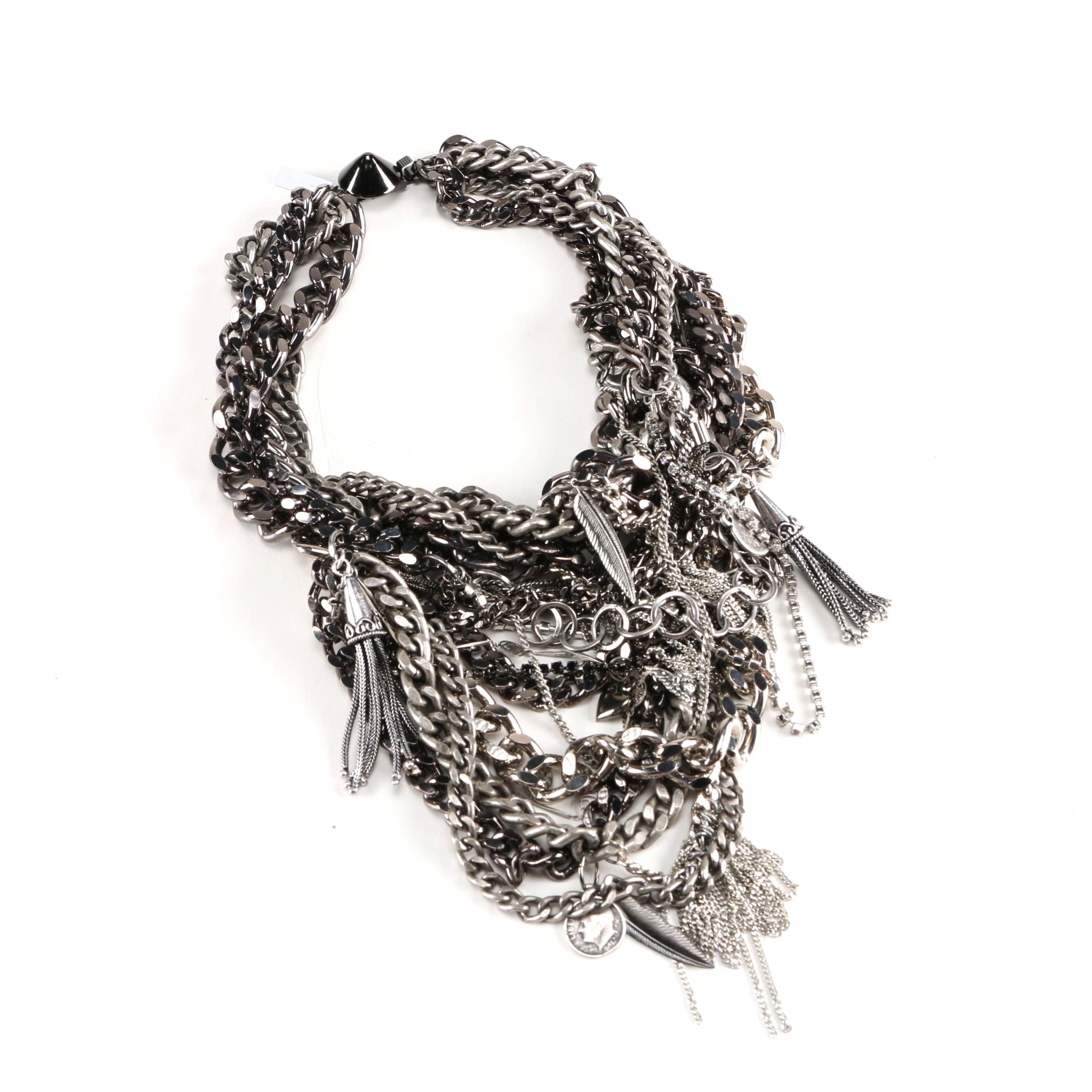 Maiden-Art Silver Tone Chain and Charm Statement Necklace