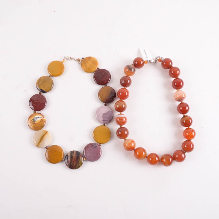 Pair of Jasper, Agate, and Carnelian Stone Necklaces