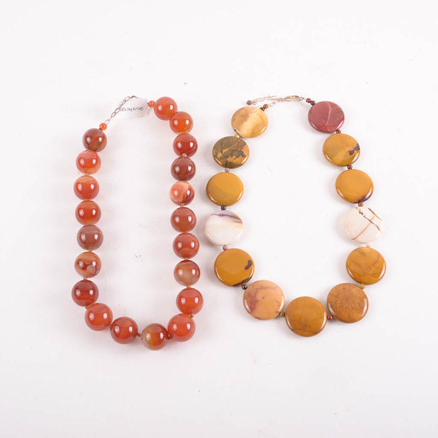Pair of Jasper, Agate, and Carnelian Stone Necklaces