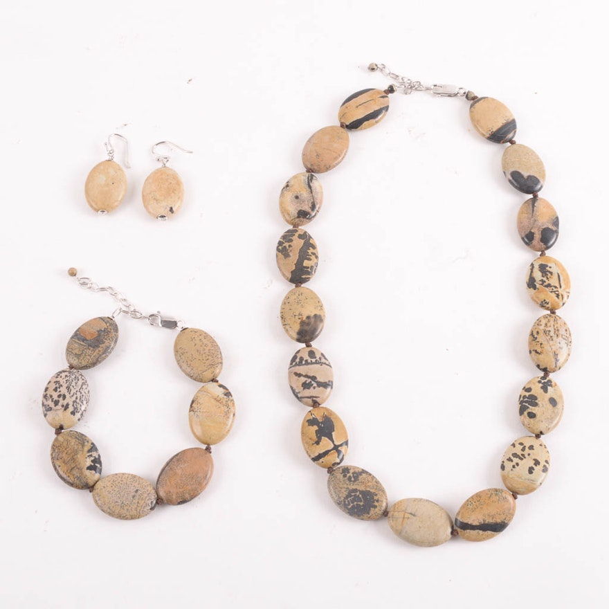 Picture Jasper Jewelry Parure Set