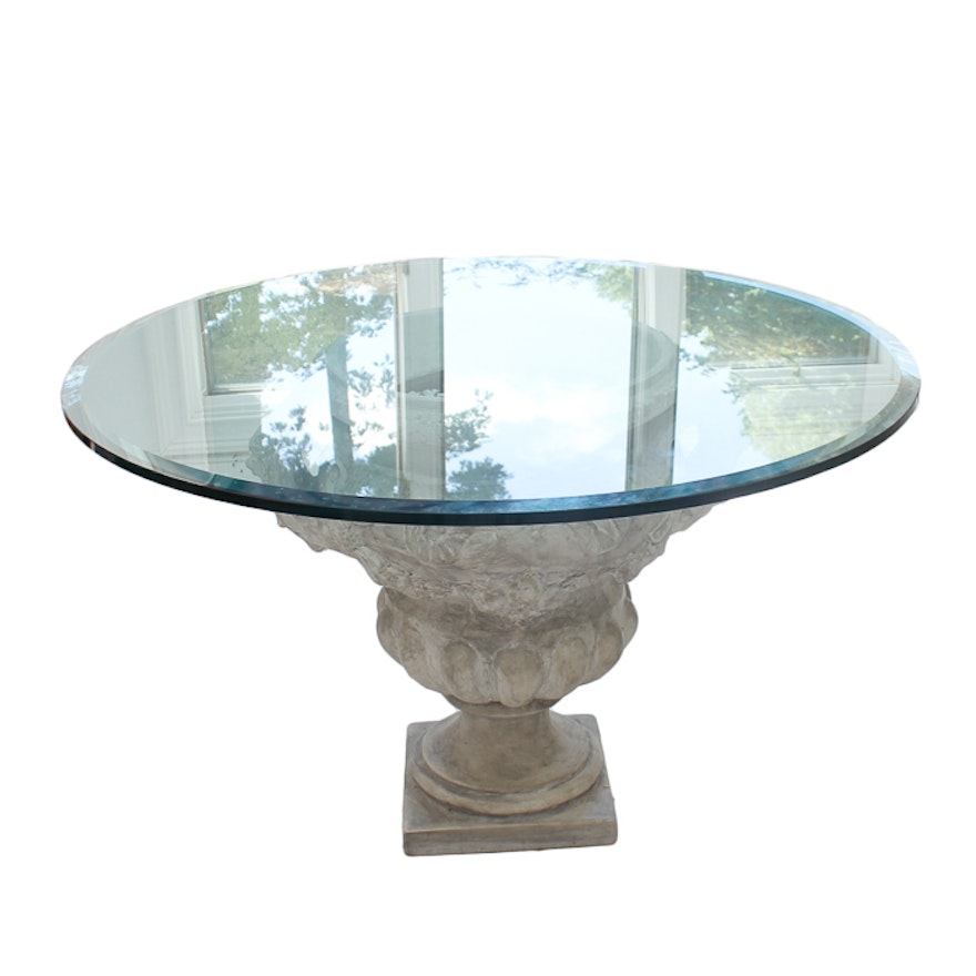 Grecian Inspired Pedestal Table With Glass Top