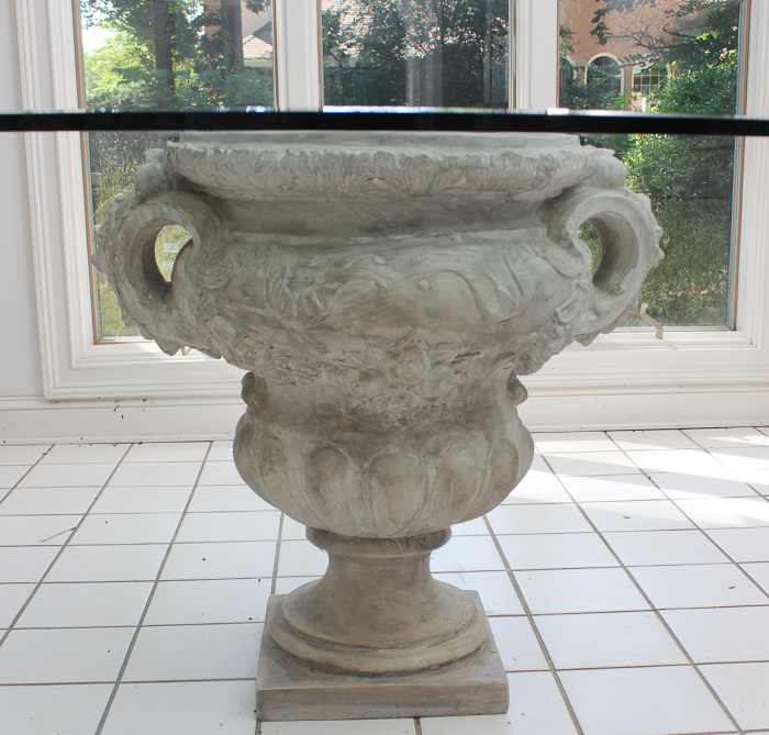 Grecian Inspired Pedestal Table With Glass Top