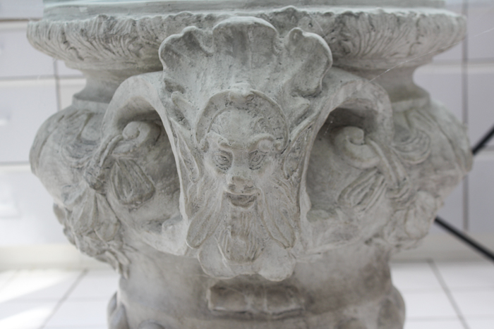 Grecian Inspired Pedestal Table With Glass Top