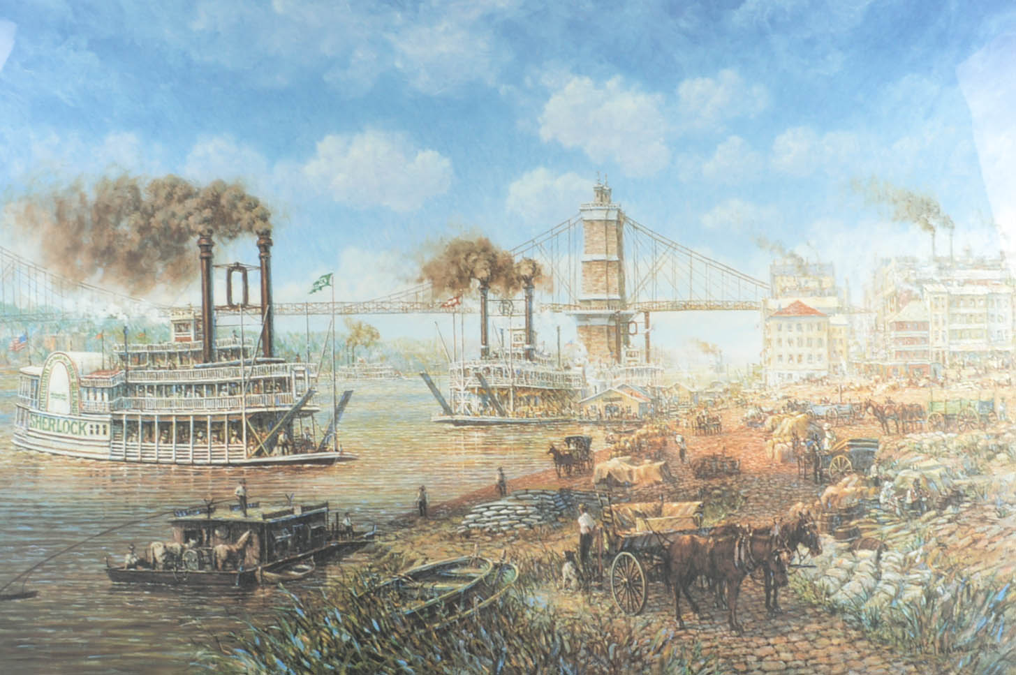 Frank McElwain Limited Edition Signed Offset Lithograph Print "The Queen City Public Landing"