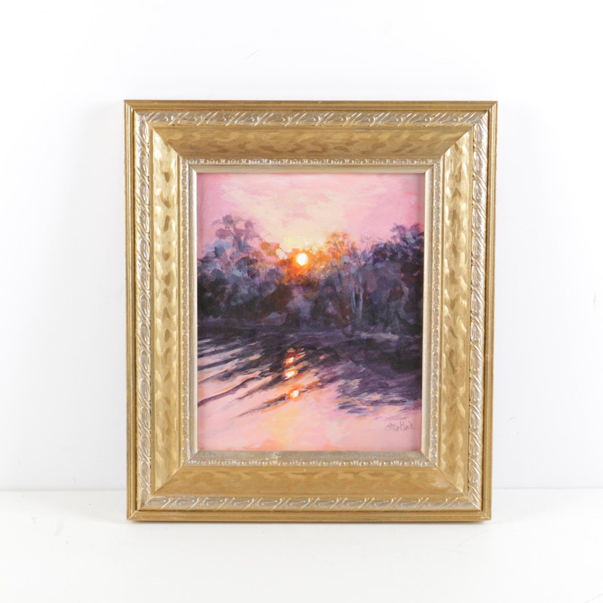C. Markland Oil Painting on Board of a Pink Sunset