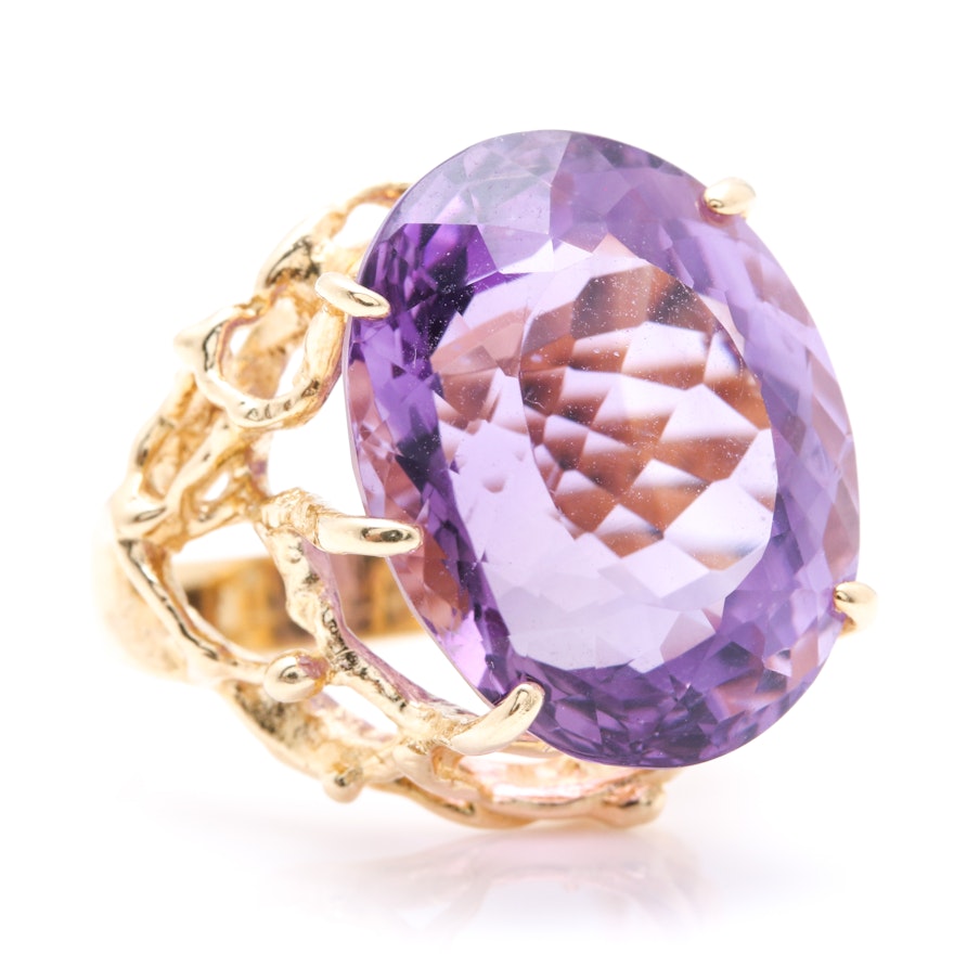 14K Yellow Gold and 23.47 CT Amethyst Freeform Ring