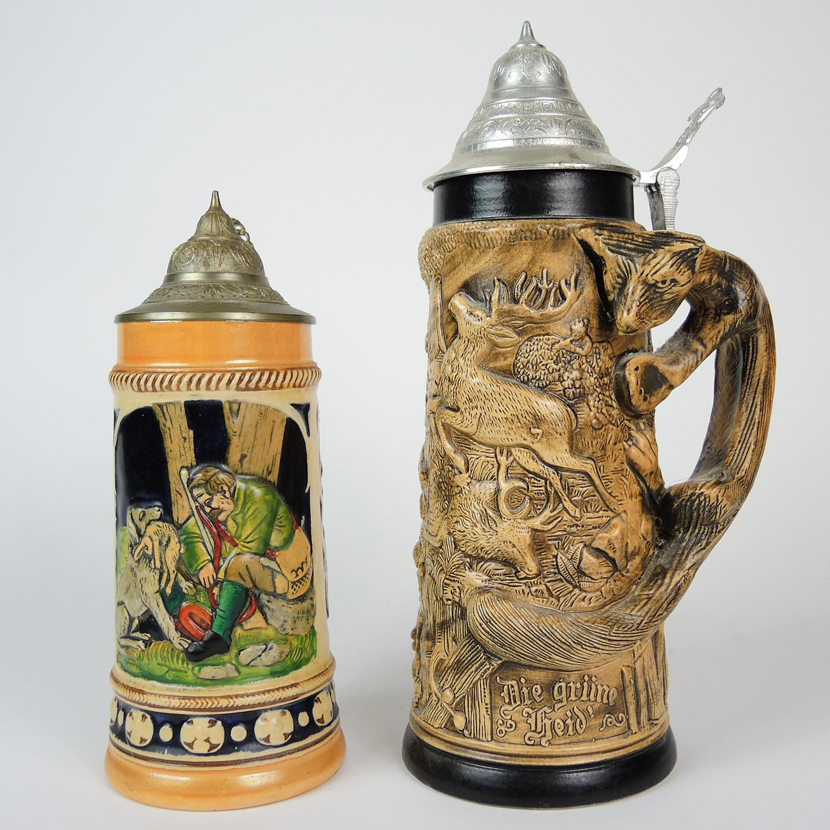 Two German Hunting Themed Beer Steins