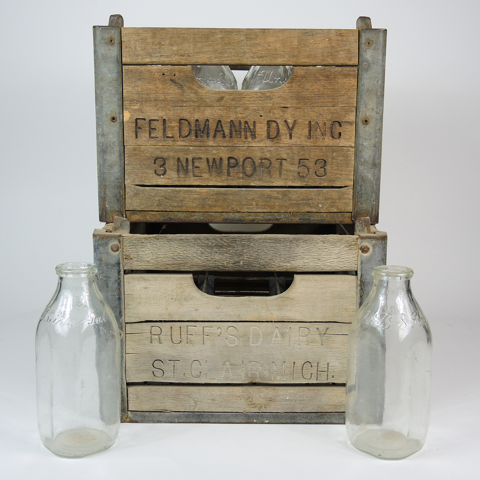 Milk Bottles and Wooden Dairy Crates