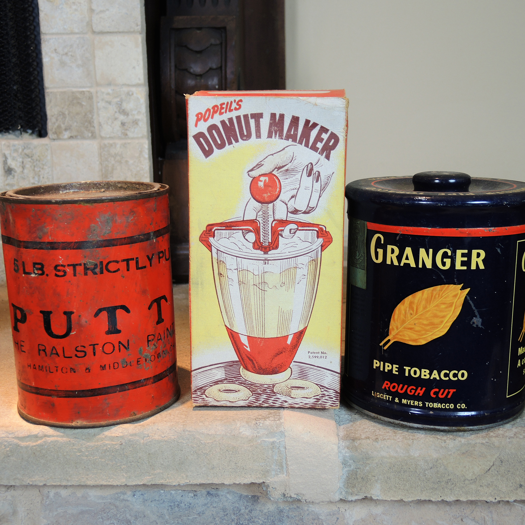 Vintage Wooden Box with General Store Packages, Tins and More