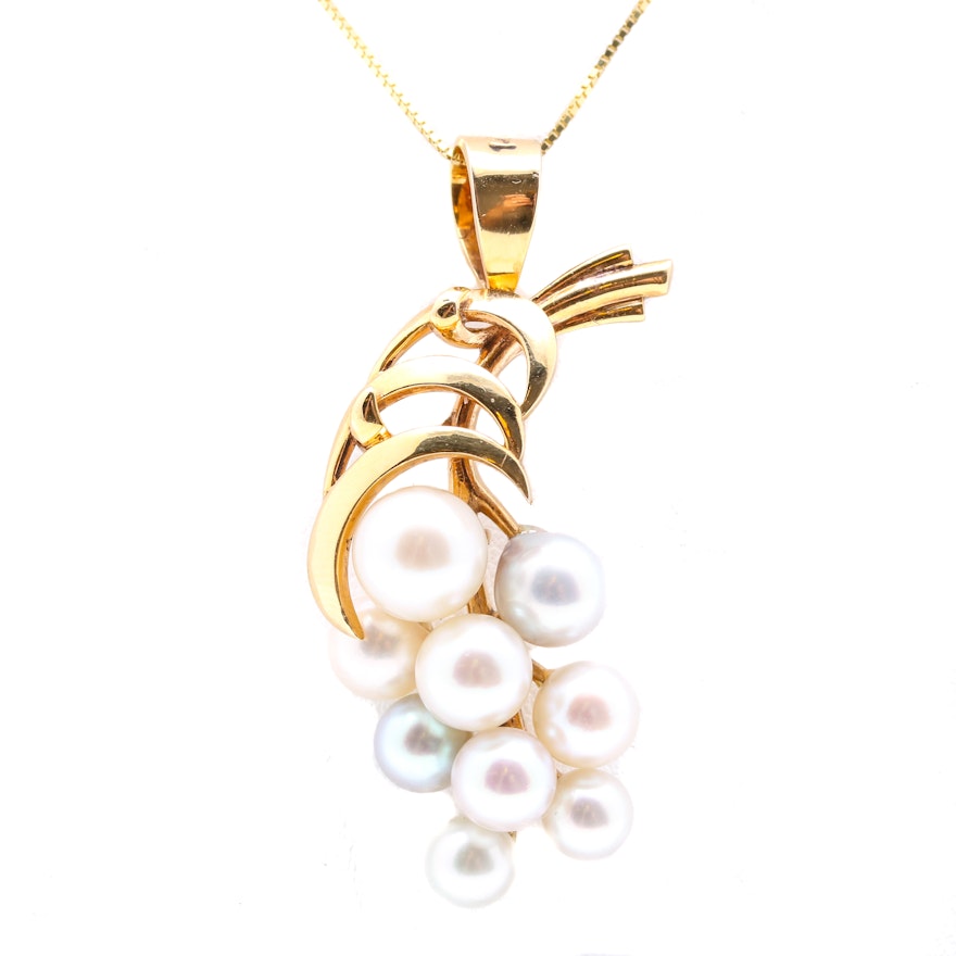 Mikimoto 14K Yellow Gold Cultured Pearl Pendant Necklace