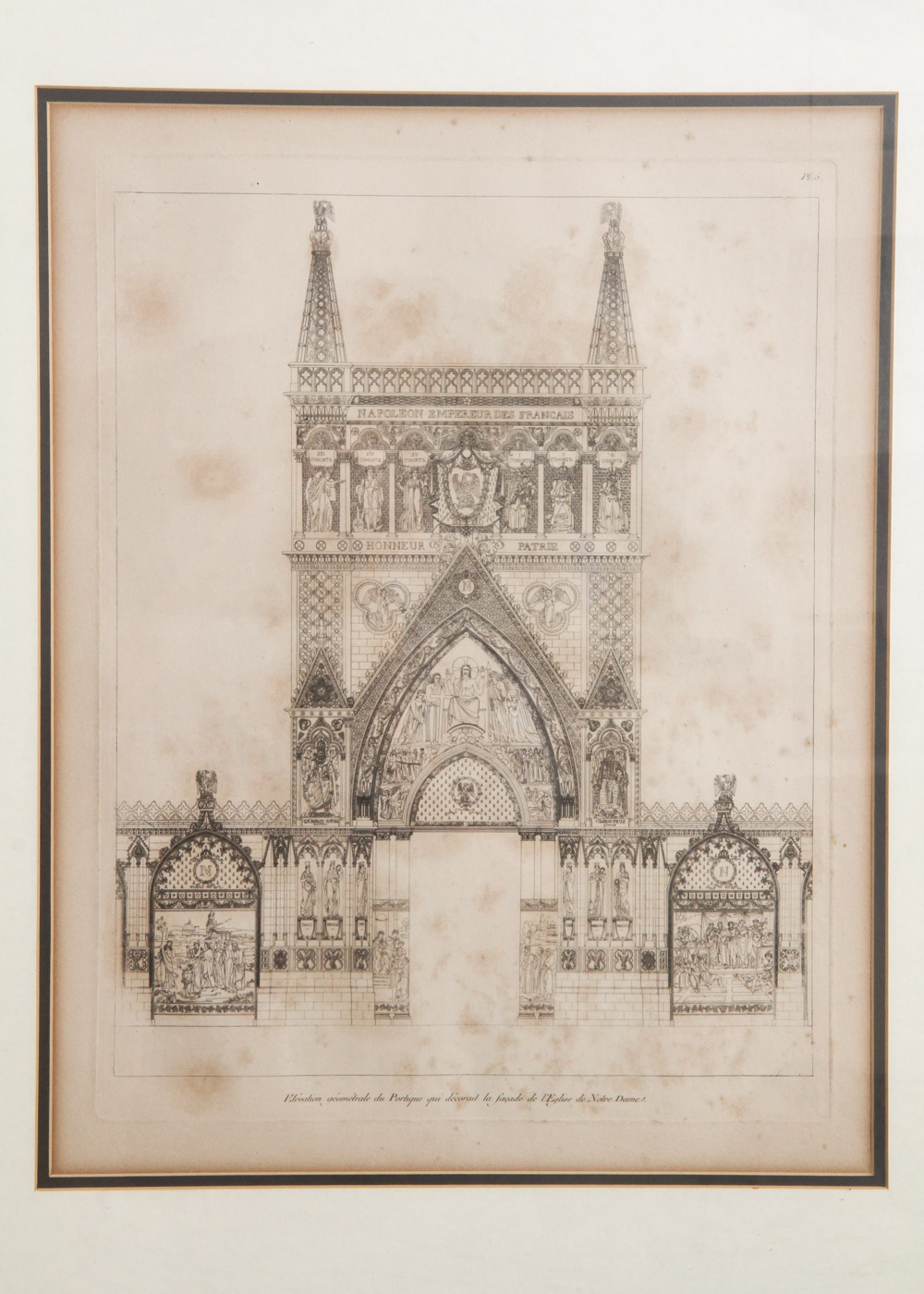 Engraving of "Elevation Geometrale du Portigue la Facade de l'Eglise de Notre Dame"