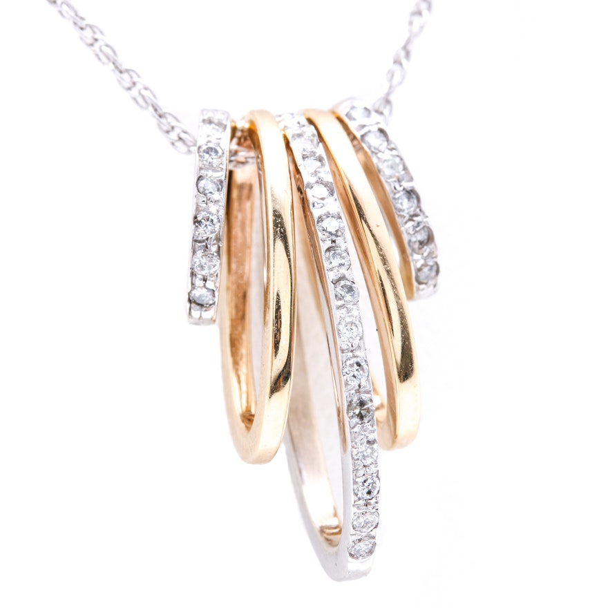 14K Two-Tone Gold Diamond Pendant Necklace
