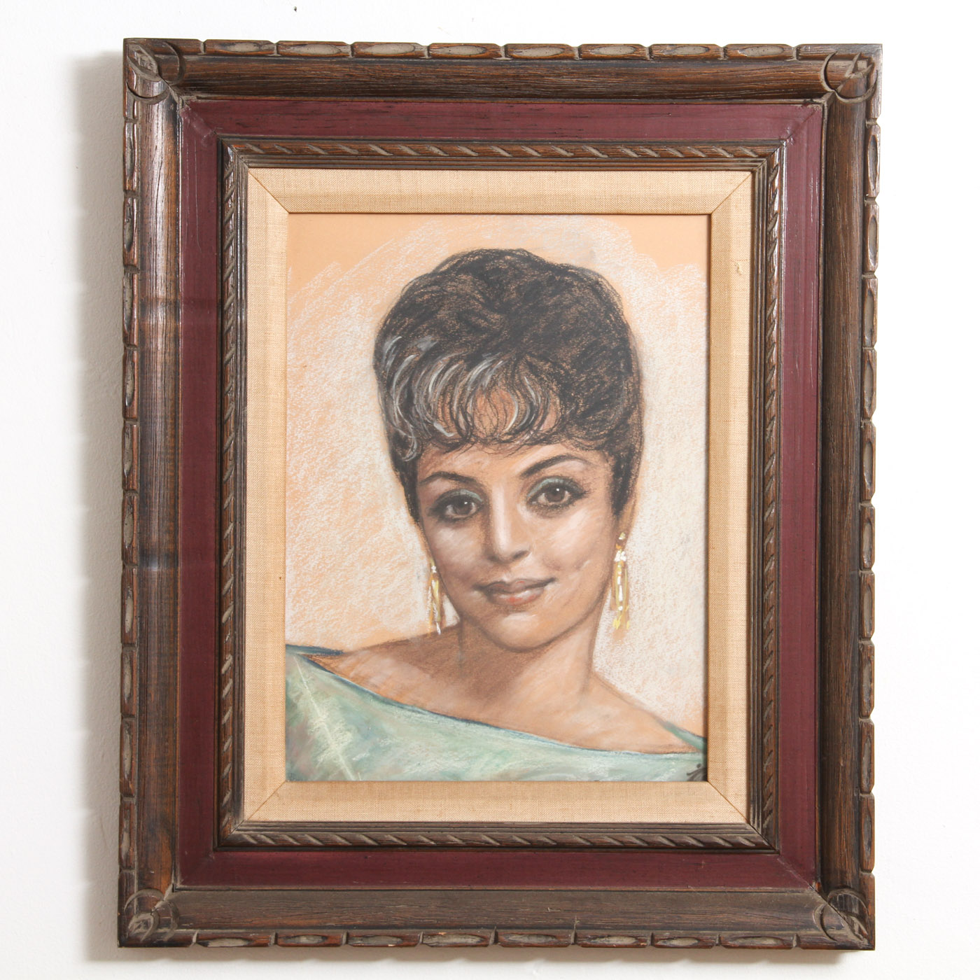 Framed Oil Pastel Portrait of a Woman