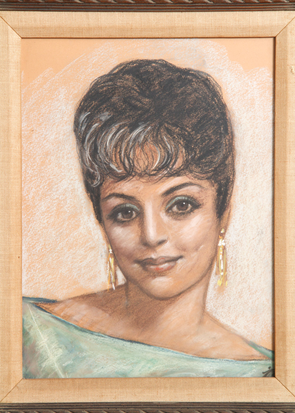 Framed Oil Pastel Portrait of a Woman