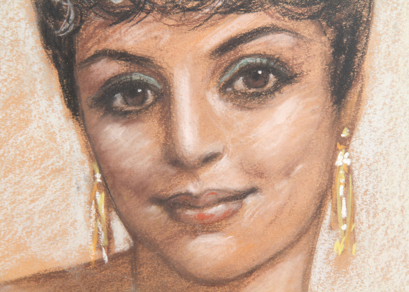 Framed Oil Pastel Portrait of a Woman