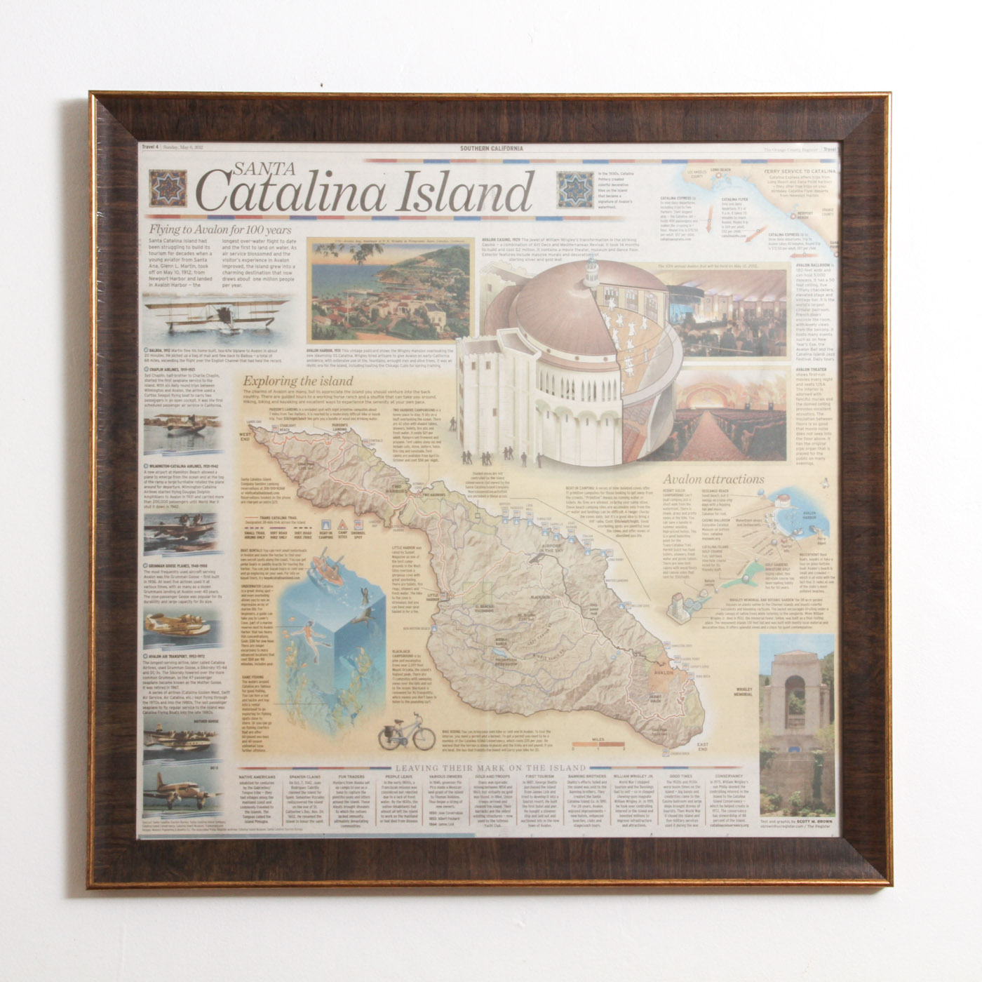 Framed Map of Santa Catalina Island From "The Orange County Register"