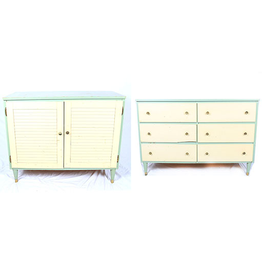 Mid Century Modern Painted Dresser and Cabinet