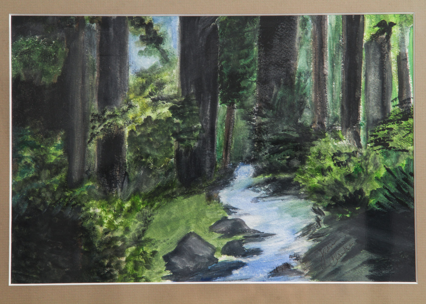 Jean Clarke Painting on Paper of a Forest Landscape