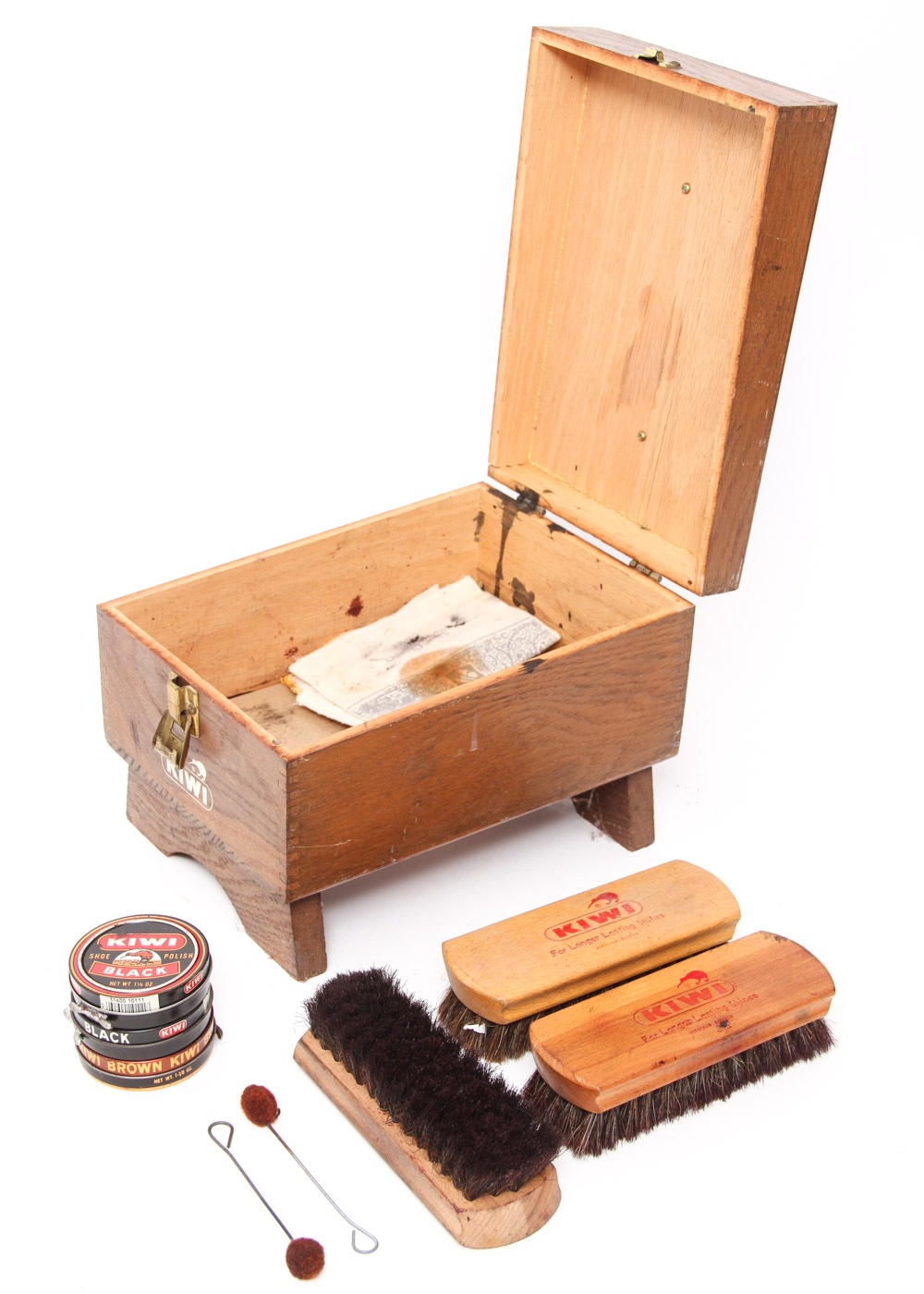 Vintage Wood Kiwi Shoe Shine Box