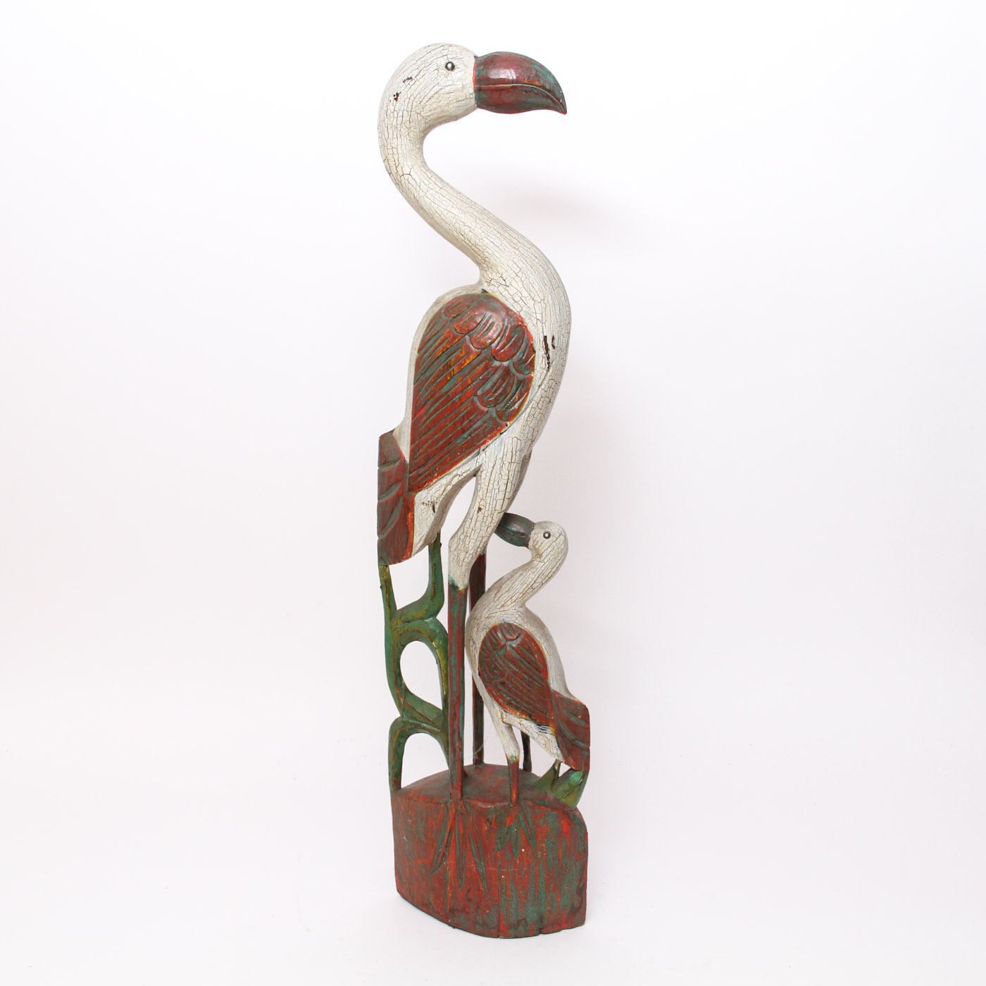 Large Painted Wood  Sculpture of Wading Birds