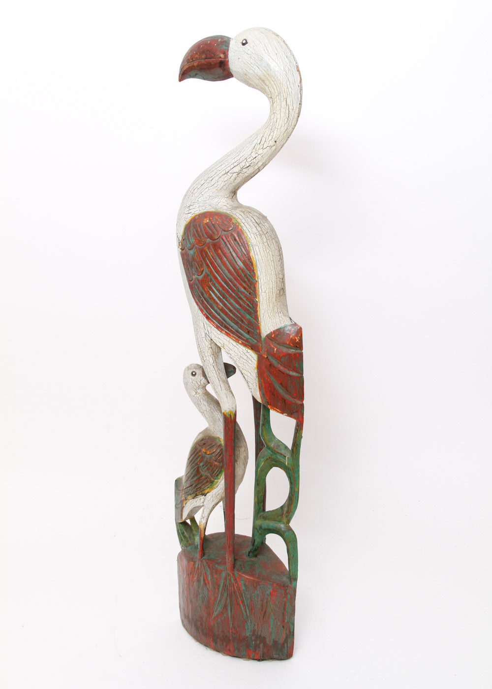 Large Painted Wood  Sculpture of Wading Birds