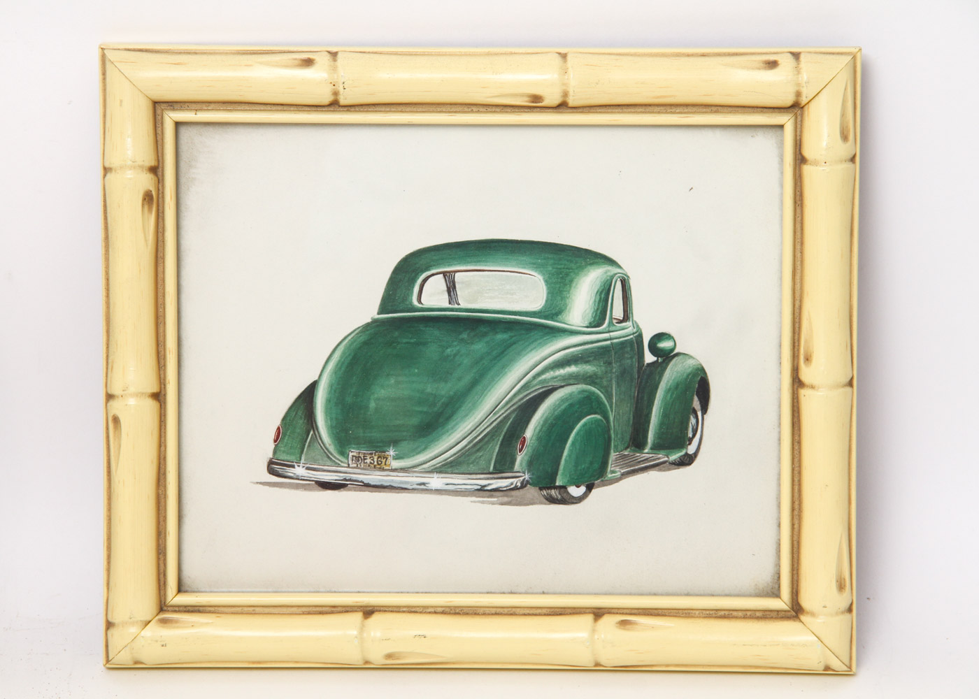 Framed Pen and Ink and Watercolor Drawings of Vintage Cars