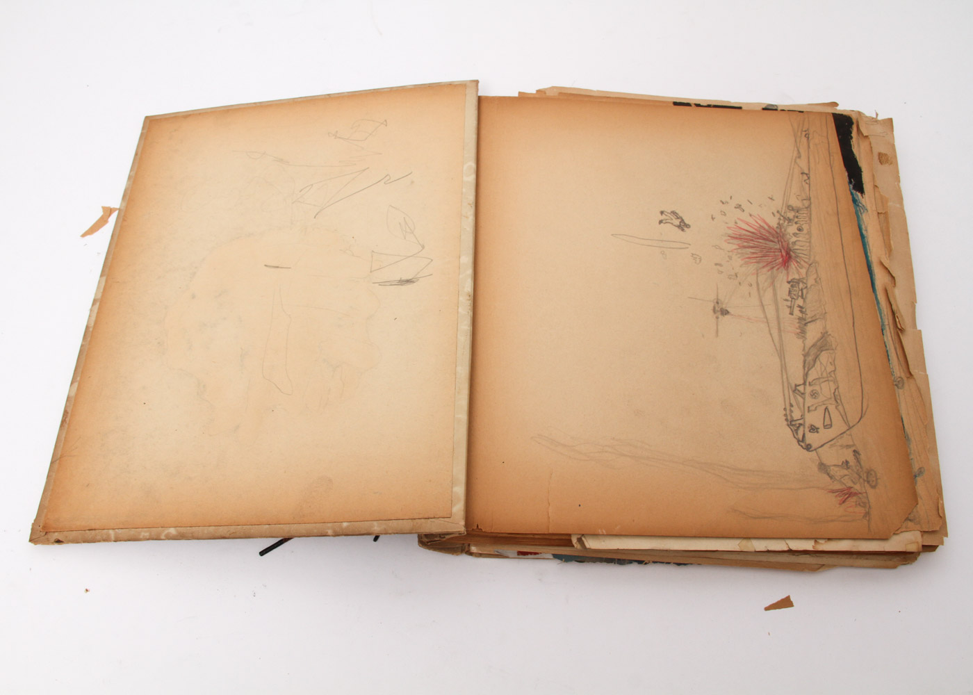 Vintage Scrapbook with WWII Drawings and Clippings