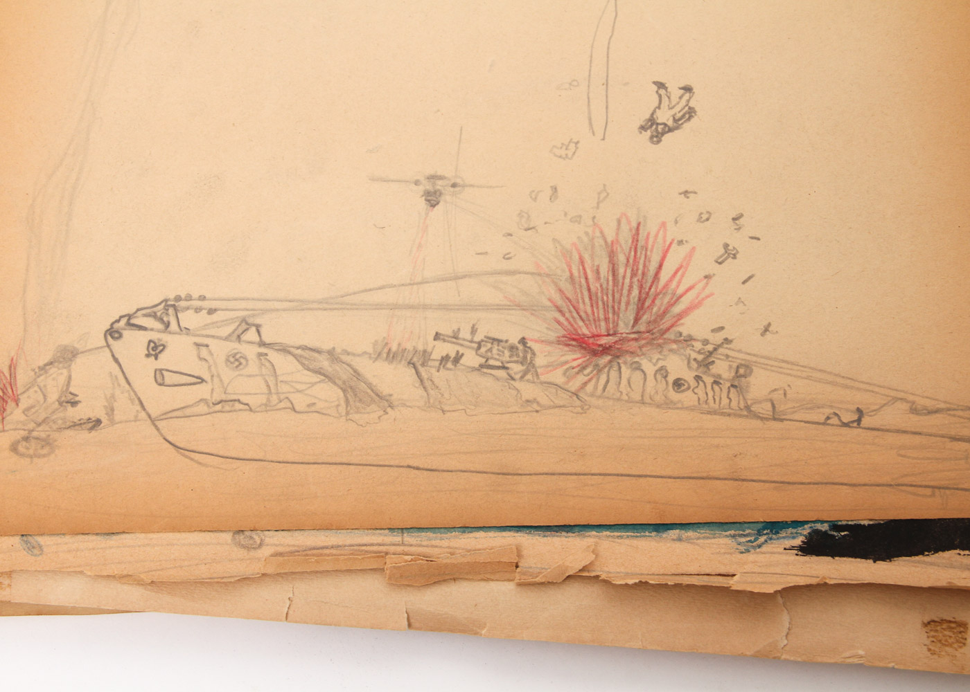 Vintage Scrapbook with WWII Drawings and Clippings