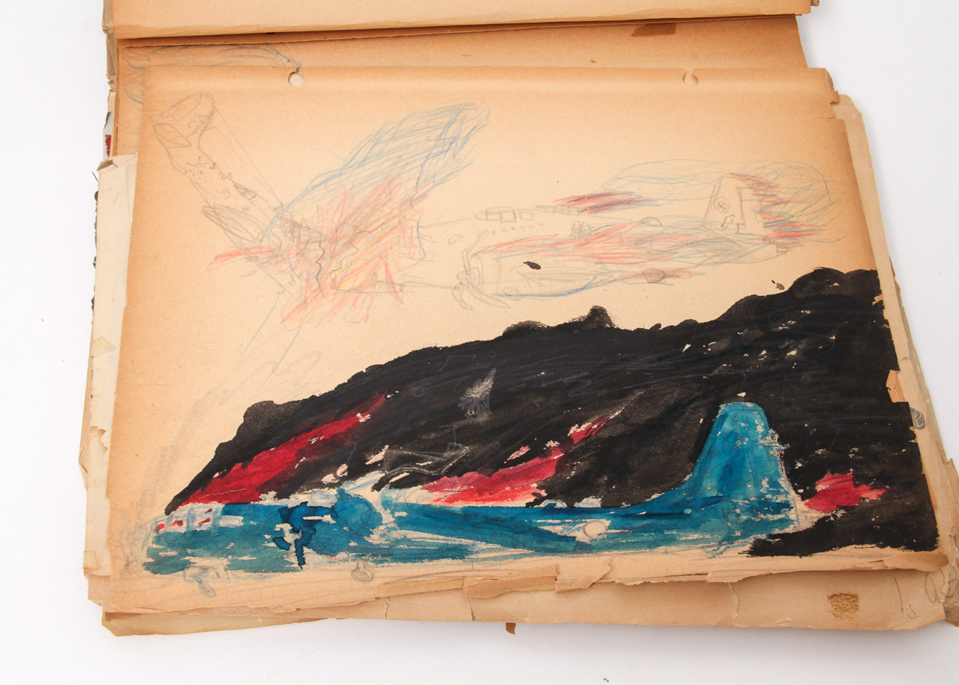 Vintage Scrapbook with WWII Drawings and Clippings